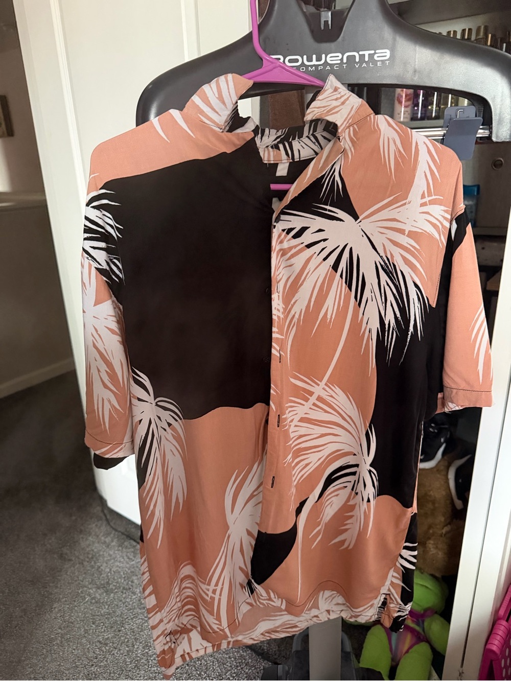 No Boundaries Peach and Black Palm Print Button-Down Shirt